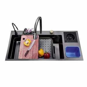 Évier de cuisine Feiyu en acier inoxydable avec réservoir d'eau intégré, épaisseur 3 mm, cuve simple, avec poubelle et lave-tasses - Product Image 5