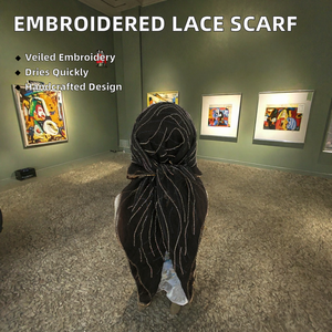 Pañuelo de Encaje Bordado de Poliéster para Mujer, Estilo <span class=keywords><strong>Velo</strong></span> Musulmán para Iglesia, Boda, Accesorio para la Cabeza de <span class=keywords><strong>Novia</strong></span> para Novias de Primavera - Product Image 2
