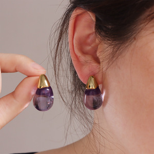 Pendientes de resina con forma de gota de agua para mujer, joyería de moda con forma ovalada geométrica - Product Image 2