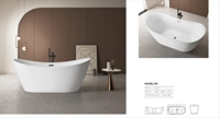 Baignoire autoportante en acrylique blanc brillant à surface solide baignoire ovale à trempage profond