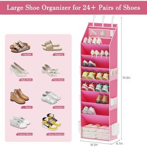 Over The Door <b>Shoe</b> Organizer 7 Pockets Pink Hanging Closet <b>Storage</b> For <b>Shoes</b> Behind Doors - Product Image 3