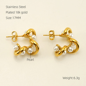 ZOGXIN Gold Plated Pearl Stud Earrings Geometric Design For Women Party Jewelry - Product Image 4