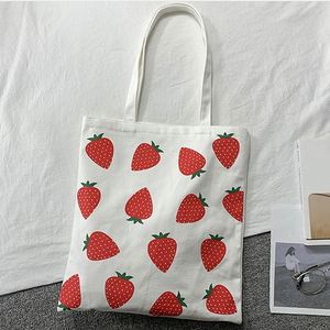 Large Capacity Eco Friendly Korean Style Promotional Strawberry Print Customizable Design <b>Medium</b> <b>Size</b> Handled Canvas <b>Bag</b> - Product Image 2