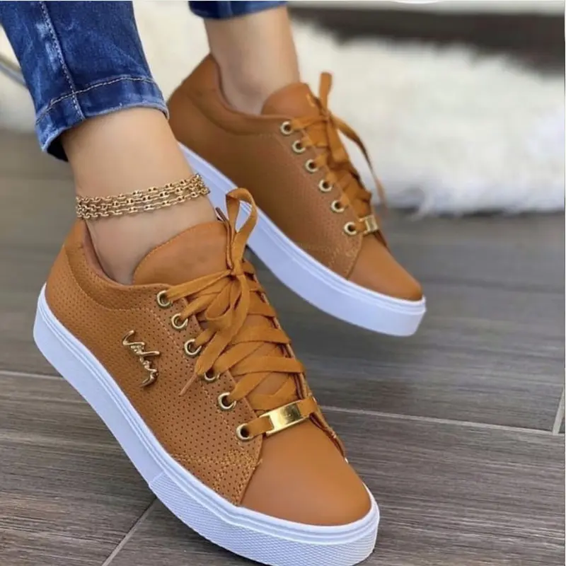 Women 2022 Fashion Round Toe Platform Shoes Size 43 Casual Shoes Women Lace Up Flats Loafers