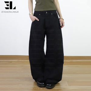 Pantalons <span class=keywords><strong>chino</strong></span> baggy en sergé sur mesure LARSUR, jambe incurvée en forme de sabre, taille haute, coupe décontractée, pantalon en denim pour femmes - Product Image 5