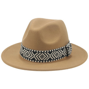 Chapeau à large bord Printemps-Automne, style Jazz européen et américain, avec nœud et ruban carré, pour festival et spectacle - Product Image 1