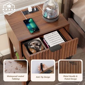 Mesita de Noche Doble SENYU Moderna de Lujo con Luz Natural, Cajón Vertical y Función de Carga para Dormitorio - Product Image 5