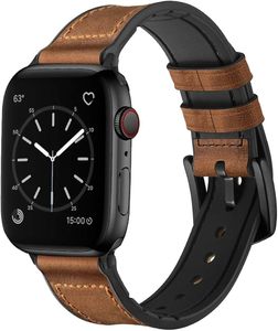 Compatible avec le bracelet <span class=keywords><strong>Apple</strong></span> <span class=keywords><strong>Watch</strong></span> Bracelet hybride en cuir véritable et caoutchouc anti-transpiration pour IWatch Ultra 2/1 Series 10 9 8 7 SE - Product Image 2
