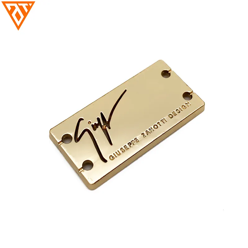 Fashion gold custom brand name letters sew hang label metal tag for clothes