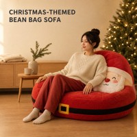 Pouf gonflable pliable sur le thème de Noël pour adultes et enfants, avec doublure intérieure en PVC et housse en tissu peluche, canapé