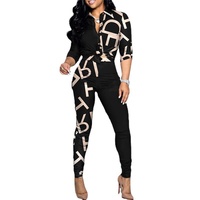 Collection Printemps 2027 : Ensemble Décontracté Imprimé Color-block à Manches Longues et Col pour Femme (Vente en Gros)