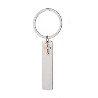 Porte-clés long en acier inoxydable Ywyougang avec breloque croix, étiquette vierge personnalisable, pour cadeau quotidien, vente en gros