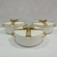 Ensemble chauffe-plats de luxe avec nœud papillon, 3 pièces, en acier inoxydable isolé, pour mariages et réceptions, 2,5L, 3L, 3,5L, grand récipient alimentaire, cadeau