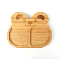 Assiettes à déjeuner en bois de bambou écologiques et ensemble de cuillères en silicone avec motif d'ours de dessin animé pour enfants, ustensiles de cuisine, logo laser
