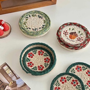 Vente en gros 12 cm INS petit rond clair lin ficelle tressée isolation maison mignon napperon sous-verres pour <span class=keywords><strong>thé</strong></span> et café tapis et tampons - Product Image 6