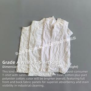 Trapos de algodón reciclado de 10 kg, 100% algodón, blancos, tipo camiseta, cortados en trozos, para uso industrial. - Product Image 2
