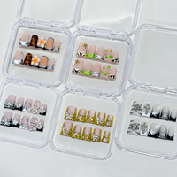 Faux ongles de luxe faits à la main en forme de bec de canard, 10 pièces, réutilisables, en acrylique, pour enfants, motif carré artificiel