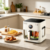 Friteuse à air numérique en verre blanc grande capacité avec commande par bouton, sans huile, saine, pour la cuisine domestique
