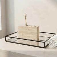 Porte-brosse à dents en travertin beige artisanal pour salle de bain