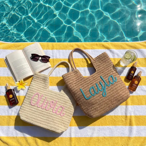 Uionen Beach Travel single-shoulder <b>Bag</b> with Name Bridesmaid Gift Hand-held Beach <b>Bag</b> Hand-woven <b>Straw</b> Tote <b>Bag</b> - Product Image 5