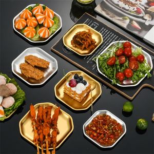 Plat octogonal coréen en acier inoxydable, assiette géométrique pour apéritifs, récipients alimentaires durables, couleur argent/or, outil pour desserts et pâtisseries - Product Image 3