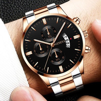 Jam Tangan Pria Quartz Chronograph Tachymeter Dial Hitam Kalender Timer Kasual