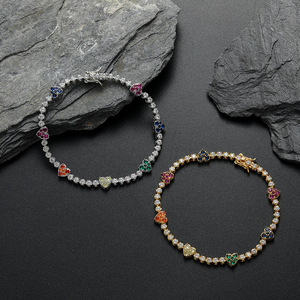 Color Heart-shaped Tennis <b>Bracelet</b>, Hip-hop Couple Stacked With Copper Inlaid Zircon, <b>Love</b> Tennis Chain Tanjing Fashion - Product Image 2