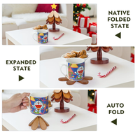 Ensemble de 4 dessous-de-plat et sous-verres en bois écologiques pour arbre de Noël, pour plats chauds, décoration de table