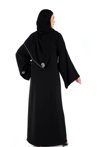 Elegante Vestido Abaya Largo de Crepé Negro para Mujer con Diseño de Plumas Bordadas, Estilo Vintage Casual, Kaftán Islámico Modesto de Dubái - Product Image 2
