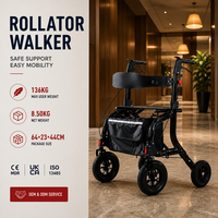 Déambulateur à roulettes avec siège, pliable, 4 roues, sac de courses, freins à main, hauteur réglable pour les seniors, usage quotidien