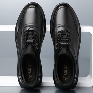 Men's Casual Leather Shoes <b>Low</b> <b>Heel</b> Rubber Sole Insulative Office Wear Stitching Detail - Product Image 3