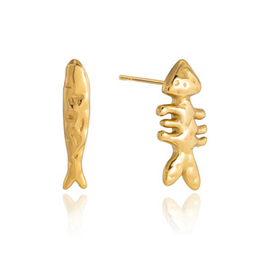 Pendientes de Espina de Pescado, Chapados en Oro de 18K, Acero de Titanio, Forma de Animal, Joyería de Moda para Mujeres y Niñas - Product Image 5