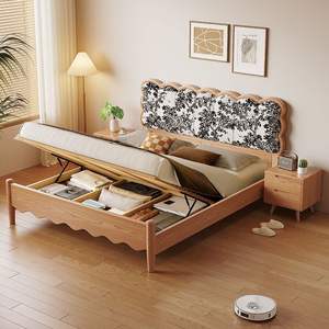 <span class=keywords><strong>Lit</strong></span> en <span class=keywords><strong>bois</strong></span> massif de style scandinave, tête de <span class=keywords><strong>lit</strong></span> capitonnée florale, <span class=keywords><strong>lit</strong></span> plateforme - Product Image 3