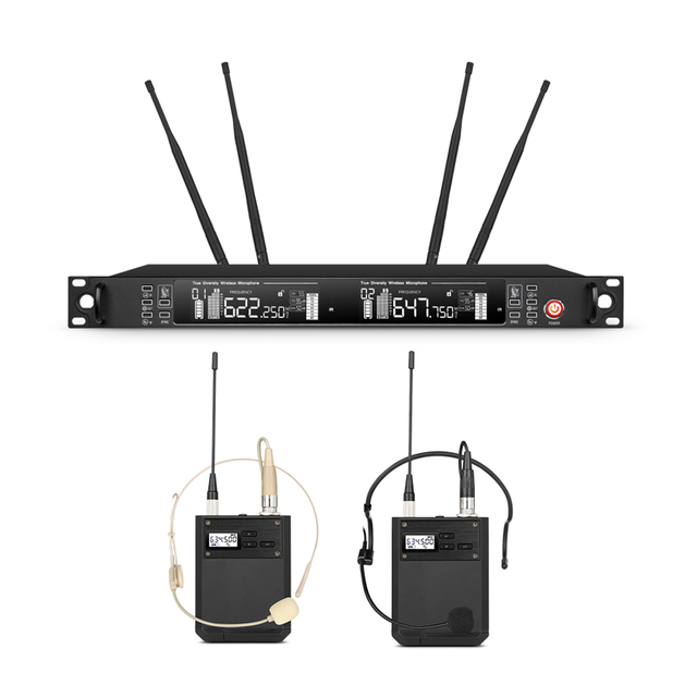650-690MHz UHF Head Mic Headset 2 Channel Wireless Microphone System