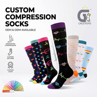 Chaussettes de compression personnalisées à motifs imprimés pour soulager la douleur, 15-20 mmHg, multi-motifs, hauteur genou, pour varices, toutes saisons