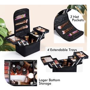 4 Trays <b>Makeup</b> Bag Professional <b>Makeup</b> <b>Case</b> Organizer Travel Cosmetic <b>Case</b> Make up Box Nail Polish Storage with Shoulder Strap - Product Image 2