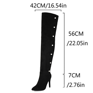 Women Suede Over the Knee High <b>Boots</b> Pointed Toe Thin High Heels Big Size 46 Side Zipper Buttons Turn Over Upper Shoes - Product Image 6