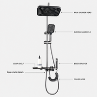 Ensemble de robinetterie de douche murale en cuivre 4 voies, gris anthracite, avec affichage numérique de la température, pommeau de douche pluie, douchette à main et pulvérisateur de bidet en céramique