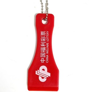 China Welfare Lottery Plastic Scraper 4x10cm Portable Scratch Card Tool With Keychain Red - Product Image 3
