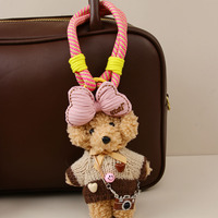 Pendentif en peluche ours style coréen avec corde colorée, breloque de sac mini-poupée faite à la main, support de téléphone, accessoire mignon personnalisable