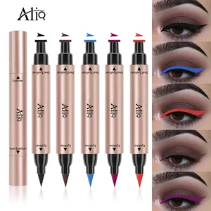 Aangepaste Kleurrijk Magisch Zwart Liquid Dubbele Kop Stempel Grafische Vleugel Eyeliner Private Label Veganistisch Wreedheid Gratis Eyeliner