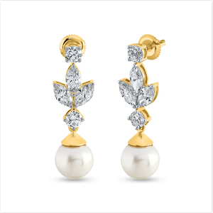 Luxury <b>Pearl</b> Drop <b>Earrings</b> With Brilliant Cut <b>Diamonds</b> For Anniversary Celebrations <b>And</b> Special Moments From India - Product Image 1