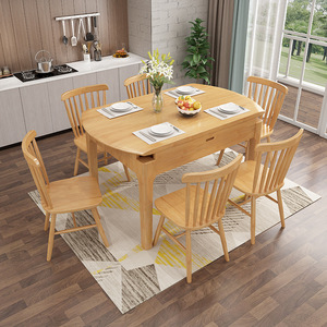 Solid Wood <b>Dining</b> <b>Table</b> And Chair <b>Set</b> 6 Piece Extendable <b>For</b> Small Apartments Living Room - Product Image 1