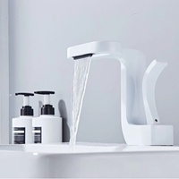 Robinet de lavabo de style européen, créatif et luxueux, moderne, monocommande, en laiton blanc doré, avec valve en céramique