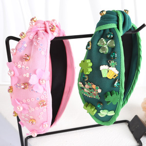 Serre-tête en tissu rose ZhenXi avec perles, strass et fleurs – Coiffe élégante pour femme - Product Image 3