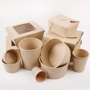 Disposable Bowls Disposable Eco-friendly 500ml-1300ml Paper Bamboo Fiber Salad Bowl Container With PLA Lid