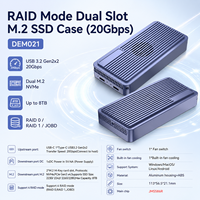 Caja para SSD NVMe M2 de Doble Bahía RAID, 20Gbps USB3.2 Gen2x2, Ventilador Integrado, Aluminio, 2230/2242/2260/2280, Máximo 8TB, RAID0/1/JBOD