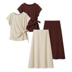 Ensemble femme 2026, nouveau costume 2 pièces, mode décontractée, <span class=keywords><strong>Joker</strong></span>, nœud papillon, haut sans manches + jupe longue rétro pour femme - Product Image 1