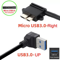 Bochara 90 degrés Micro USB 3.0 Câble USB 3.0 Type a Mâle à Micro USB 3.0 Mâle Feuille + Tressé Blindé pour HDD