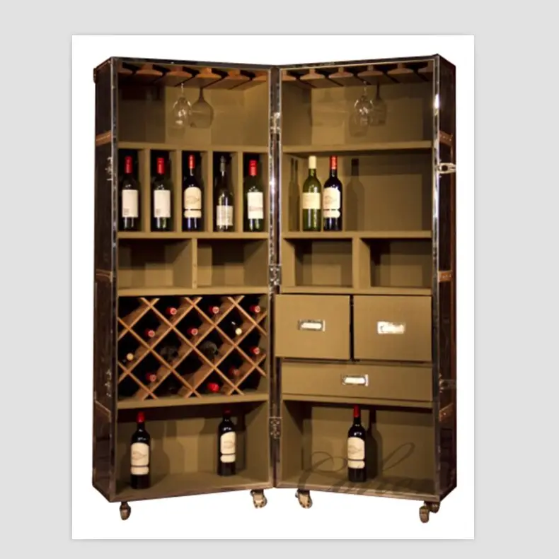 Red wine display multi drawer decorative tall wood home living room furniture wine bar cabinet with drawers